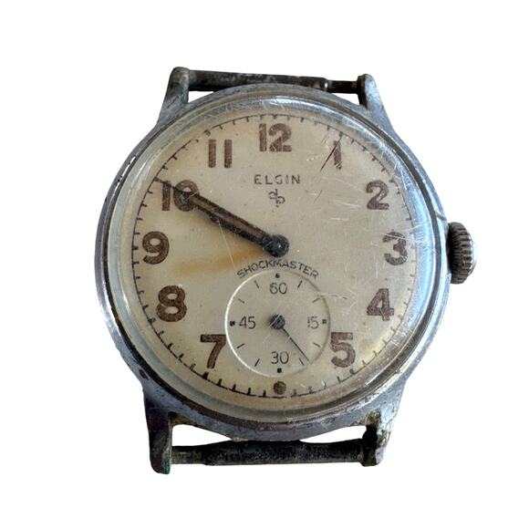 Antique Elgin Shockmaster Men’s Watch Vintage Stainless Case Untested As Is - Picture 1 of 3